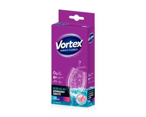 Таблетки для посудомийної машини безфосфатні all in 1 10шт Vortex