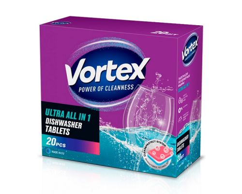 Таблетки для посудомийної машини безфосфатні all in 1 20шт Vortex