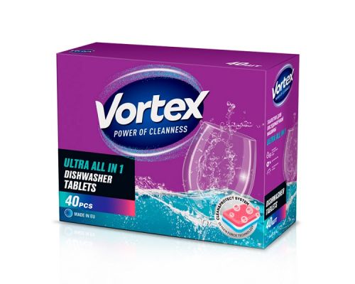 Таблетки для посудомийної машини безфосфатні all in 1 40шт Vortex