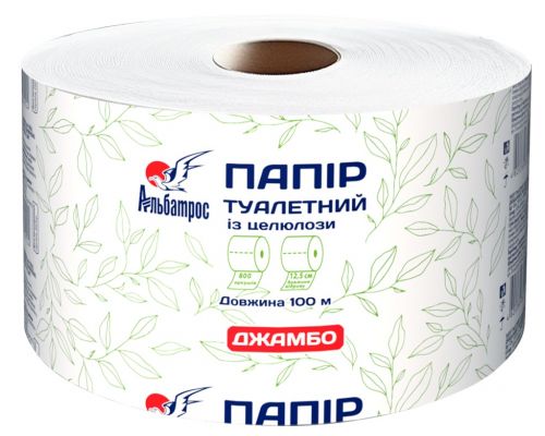 Бумага туалетная целлюлозная на гильзе «Джамбо» с тиснением и перфорацией (d-60), 90/190