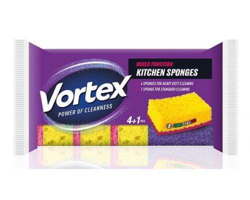 Губка кухонная 3,7*9,6*6,7см 4+1шт Vortex Губка кухонная 3,7*9,6*6,7см 4+1шт Vortex