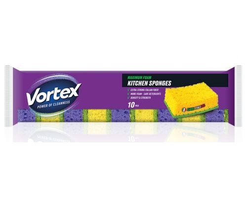 Губка кухонная 3*8,8*5,8см 10шт Vortex Губка кухонная 3*8,8*5,8см 10шт Vortex