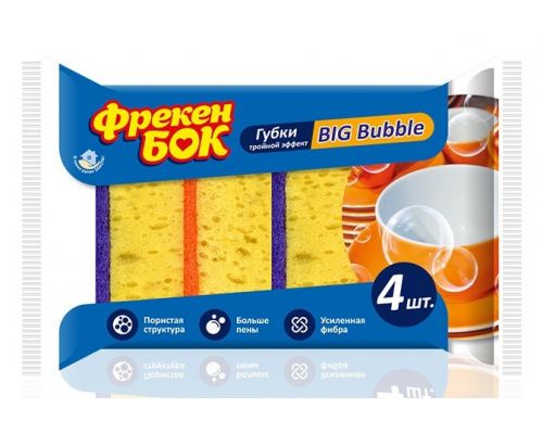 Губка кухонная BIG Bubble крупнопористая 11,5*7,3*3,5см 4шт ФБ