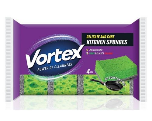 Губка кухонная для деликатного мытья 3,7*9,6*6,7см 4шт Vortex Губка кухонная для деликатного мытья 3,7*9,6*6,7см 4шт Vortex