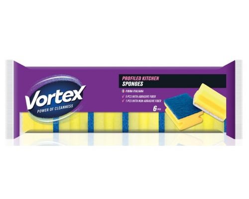 Губка кухонная профилированная 4,5*8,3*6см 6шт Vortex Губка кухонная профилированная 4,5*8,3*6см 6шт Vortex