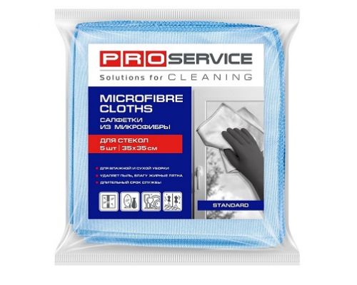 Салфетка микрофибра для стекла 35*35см 250г/м2 5шт PROservice Салфетка микрофибра для стекла 35*35см 250г/м2 5шт PROservice