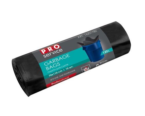 Пакеты для мусора с ушками черные LD 120л 10шт 70*110см PROservice