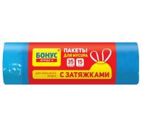 Пакети для сміття з зав'язками сині HD 35л 15шт 46*55см Бонус