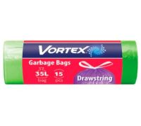 Пакеты для мусора с завязками зеленые HD Стандарт 35л 15шт 51*53см Vortex