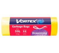 Пакеты для мусора с завязками желтые HD Стандарт 35л 15шт 51*53см Vortex