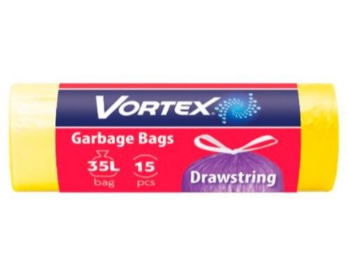 Пакети для сміття з зав'язками жовті HD Стандарт 35л 15шт 51*53см Vortex