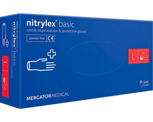 Рукавички нітрилові нестерильні сині Nitrylex Basic М 100пар